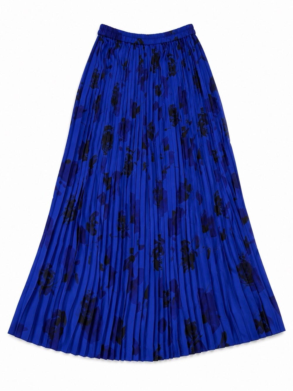 Napa Studio Women’s Large Blue Floral Pleated Maxi Skirt Elastic Waist
